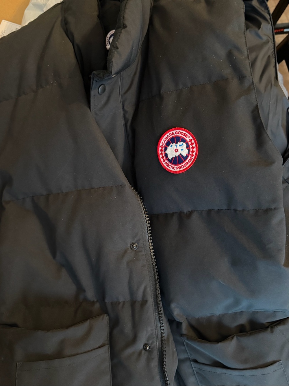 Canada Goose Black Down Puffer Jacket with Red Logo Patch